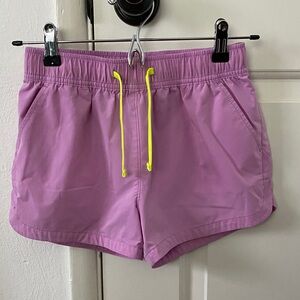 Crewcuts Purple Athletic Shorts with Neon Yellow Drawstring